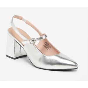 NWT OLD NAVY Strappy Slingback Mary Jane Heels Metallic Silver 9